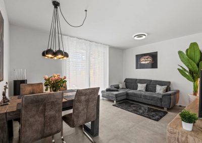 Essbereich mit Wohnzimmer Ferienhausträume ebenerdiges Bodensee Apartment