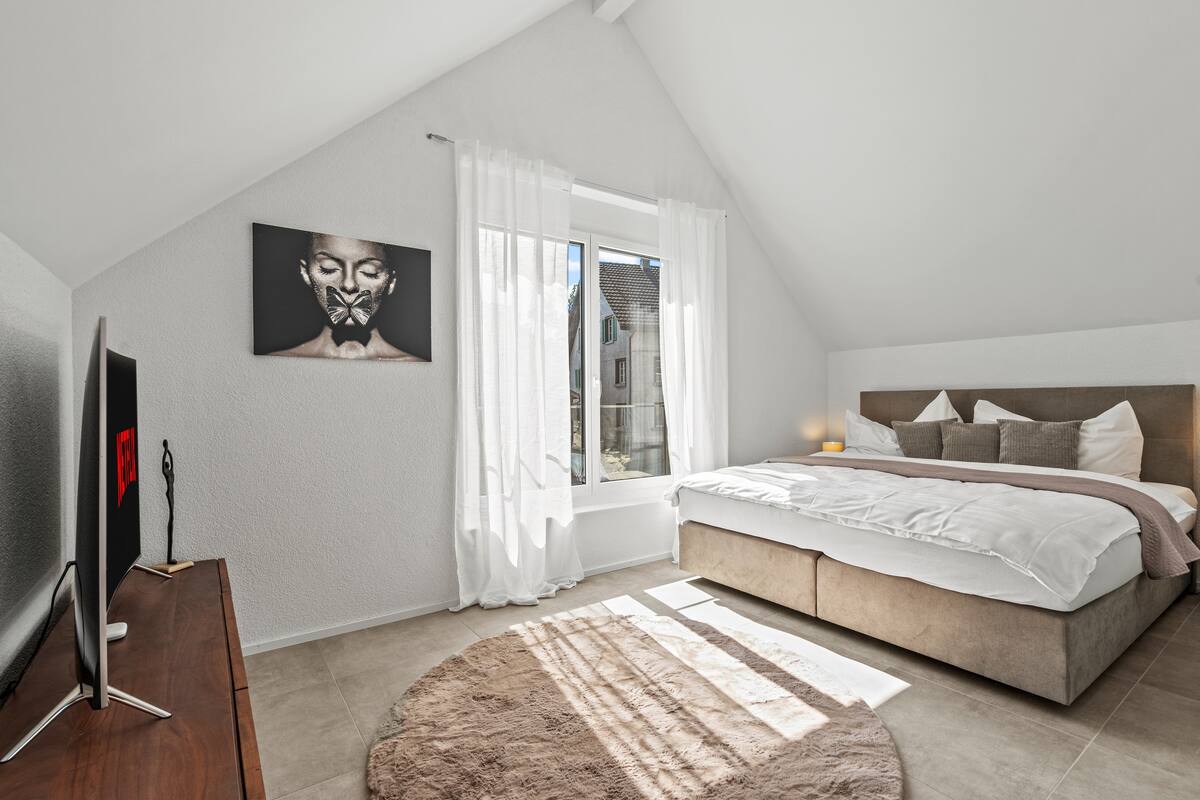 Schlafzimmer Seitenansicht Ferienhausträume Bodensee Apartm. mit Dachterrasse