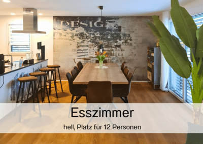 Ferienhaus Oase Ferienhausträume Bodensee Esszimmer mit Beschriftung