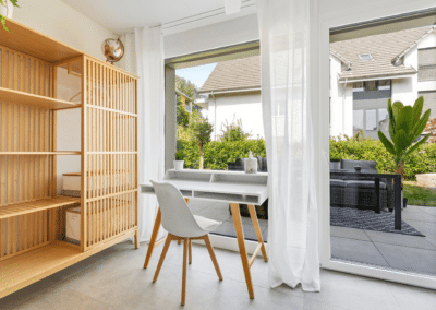 Ferienhausträume Bodensee Bergstrassen Gartenapartement Zugang zur Terrasse