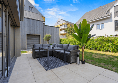 Ferienhausträume Bodensee Bergstrassen Gartenapartement möblierte Terrasse