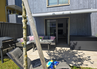 Terrasse mit Markise Ferienhausträume ebenerdiges Bodensee Apartment
